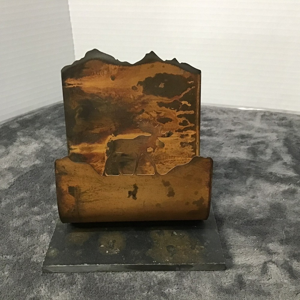 Rustic Metal Moose Letter & Business Card Holder‎ Set Slate Base Cabin Decor - Picture 13 of 14